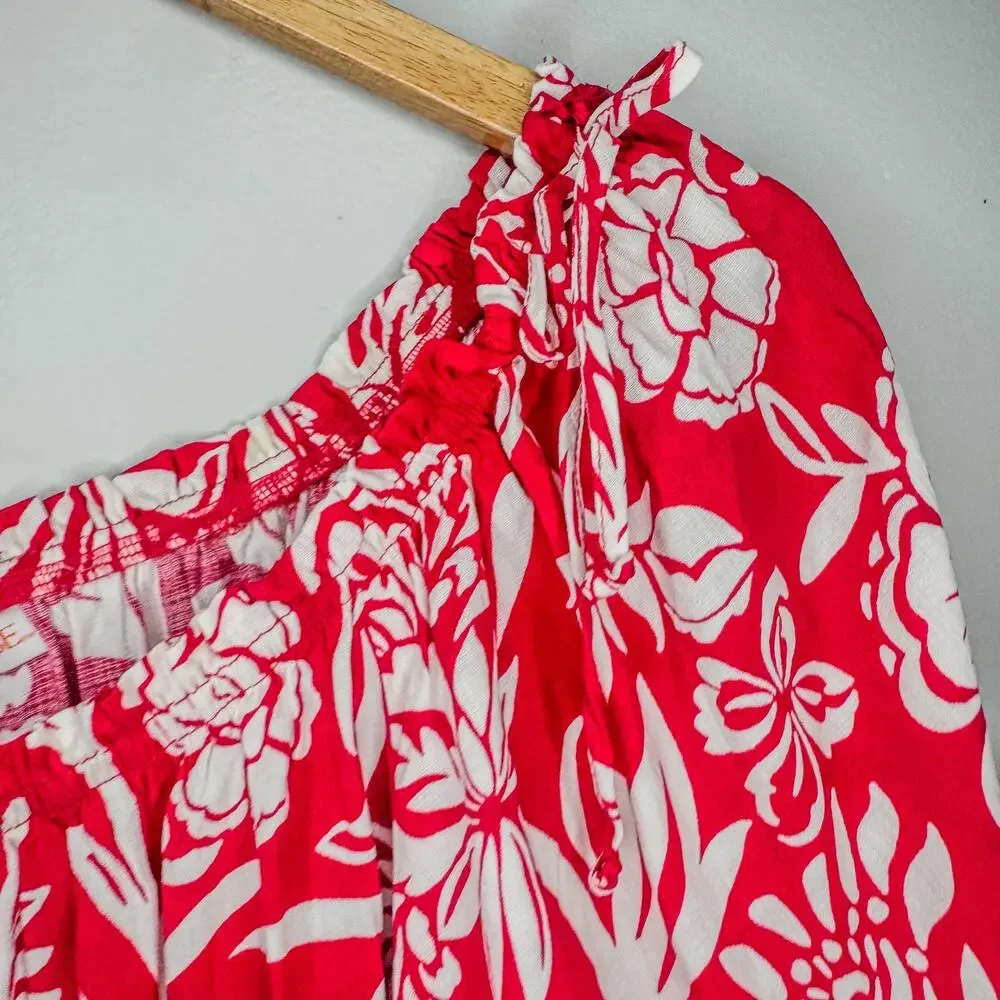 Knox Rose Red White Floral 2pc Set Off Shoulder Top & Midi Skirt Size M
